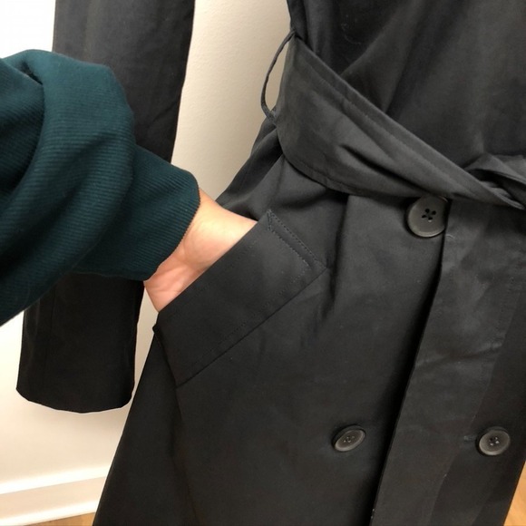 Quince Comfort Stretch Trench Coat Midnight Black Womens XS Organic Cotton - Picture 5 of 9